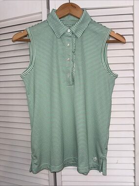 Tory Sport Tory Burch 💚🤍 Green & White Striped Performance Sleeveless Tank - XS